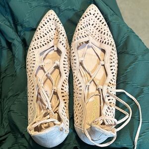 Topshop Women's Pink Beige Lace-Up Flats